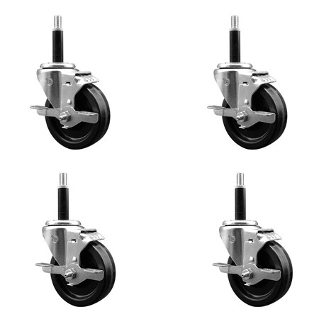 Service Caster 4'' SS Phenolic Swivel 3/4'' Expanding Stem Caster Set with Brake, 4PK SCC-SSEX20S414-PHS-TLB-34-4